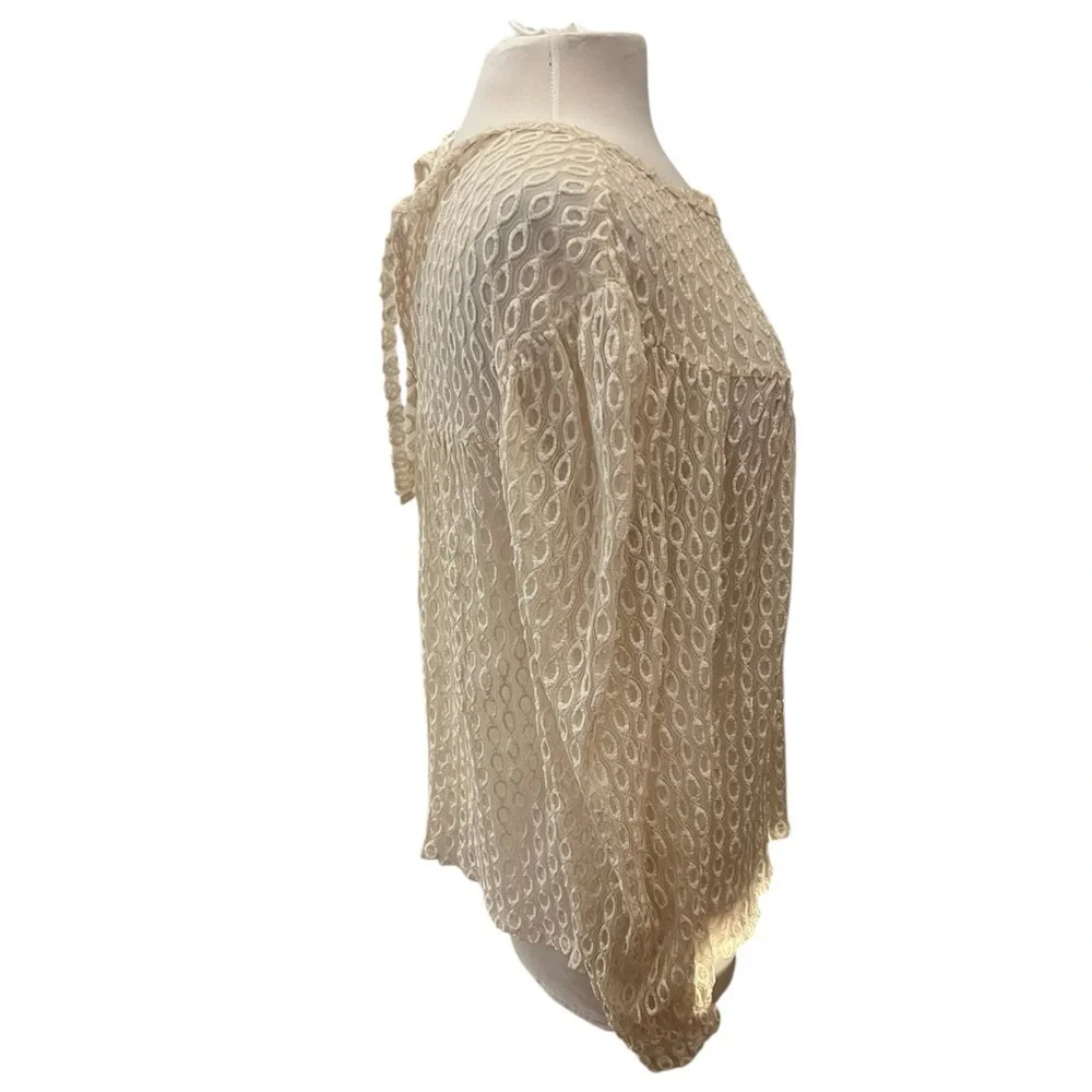 Zara Embroidered Tulle Puff Sleeve Blouse - Small